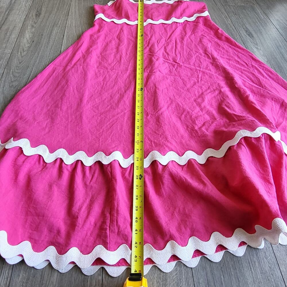 Pink White Ric Rac Scalloped Midi Dress Spaghetti Strap Smocked Boho Size XL - Picture 12 of 13